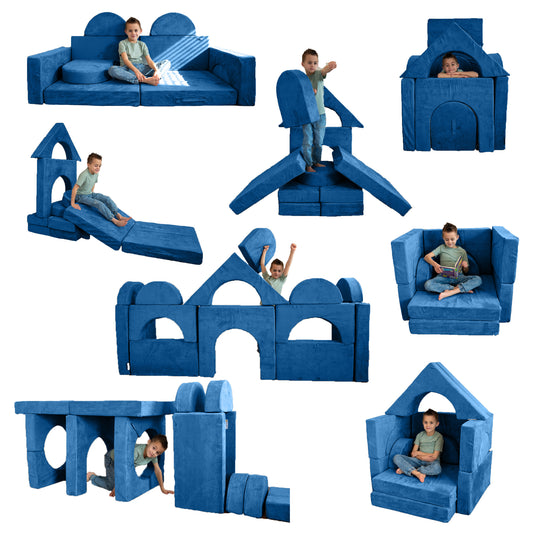 Kids Modular Building Fort and Play Couch (Blue)
