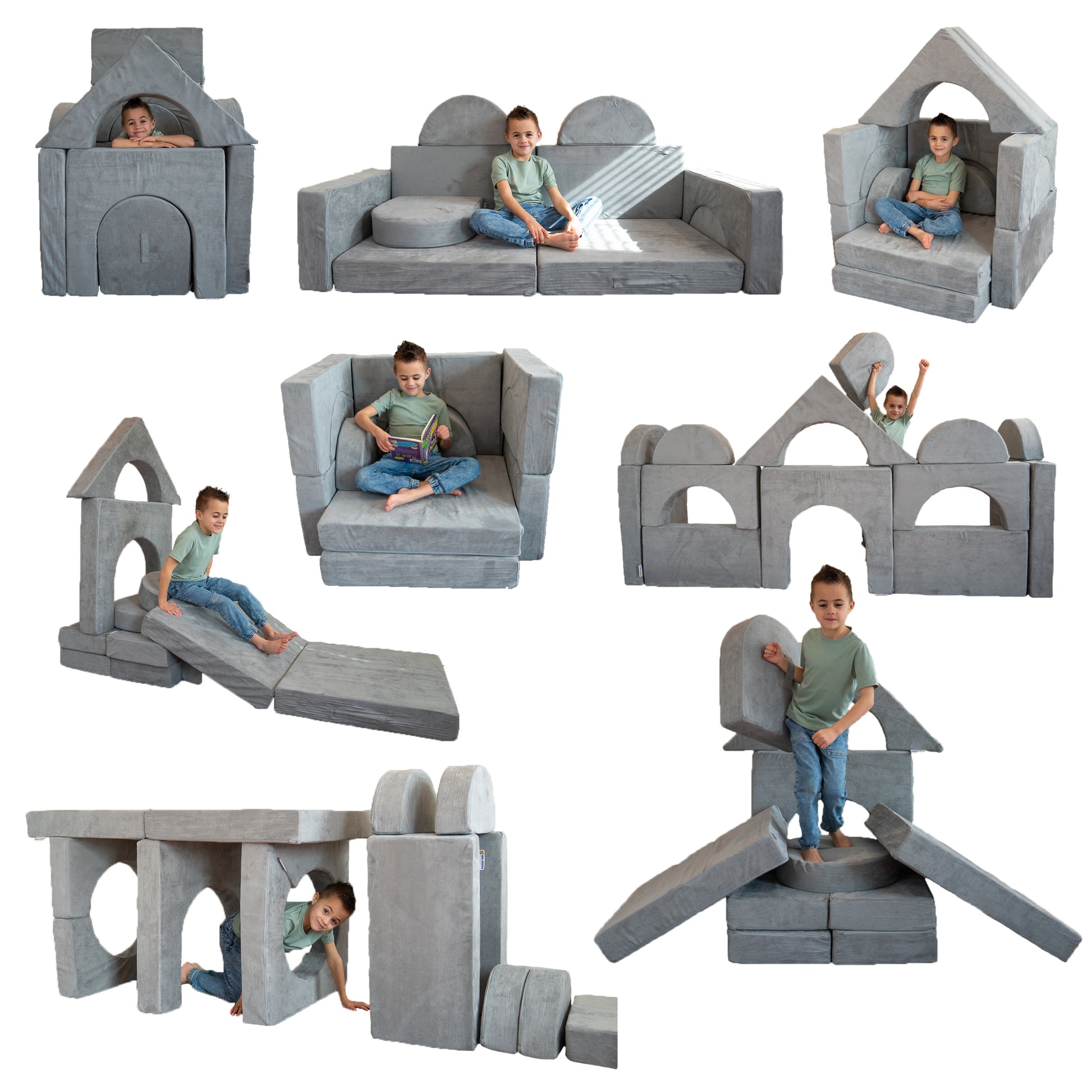 Children's Modular Building Fort and Play Couch (Grey)