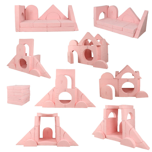 Kids Modular Building Fort and Play Couch (Pink)